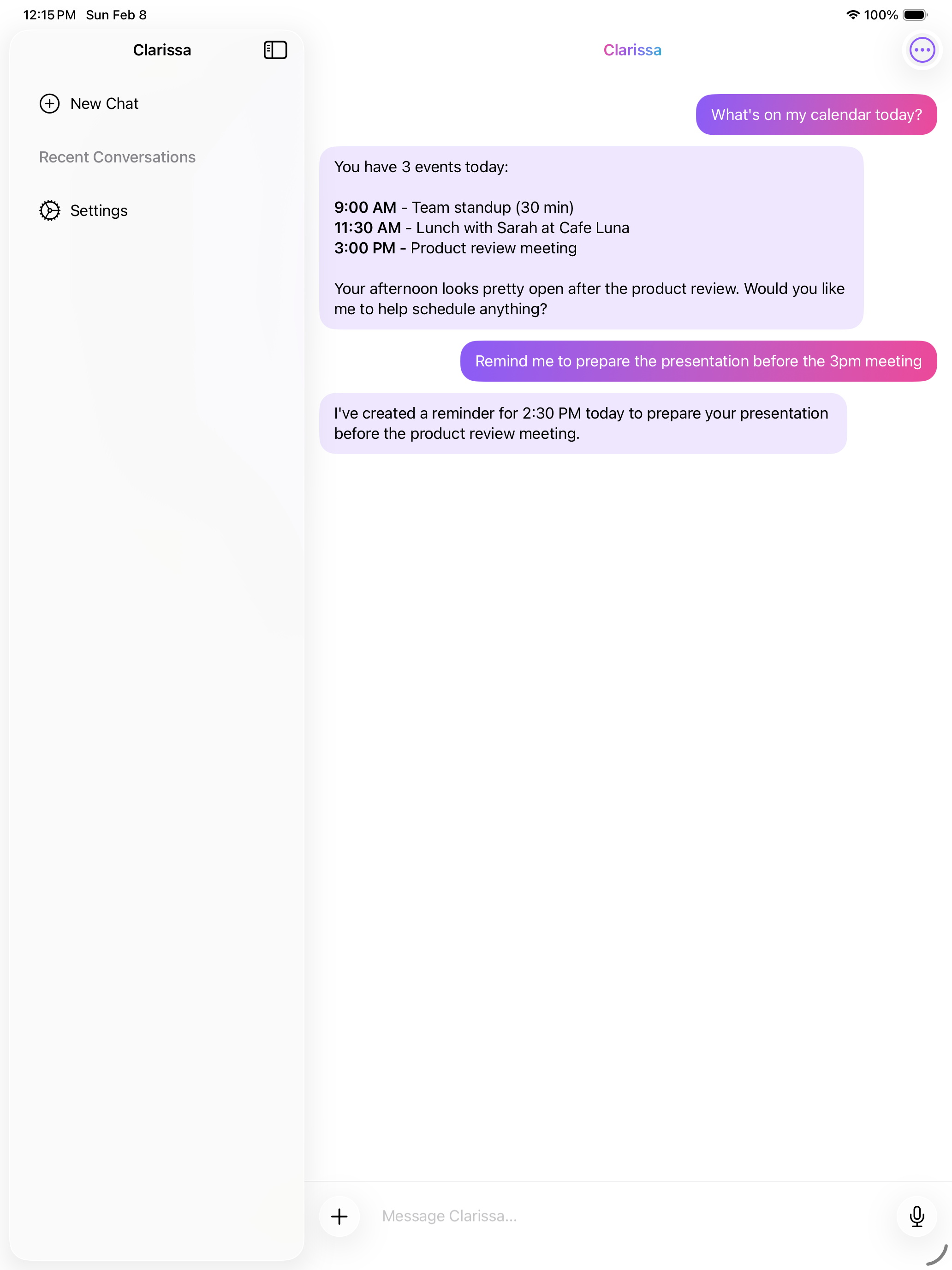 Calendar conversation on iPad