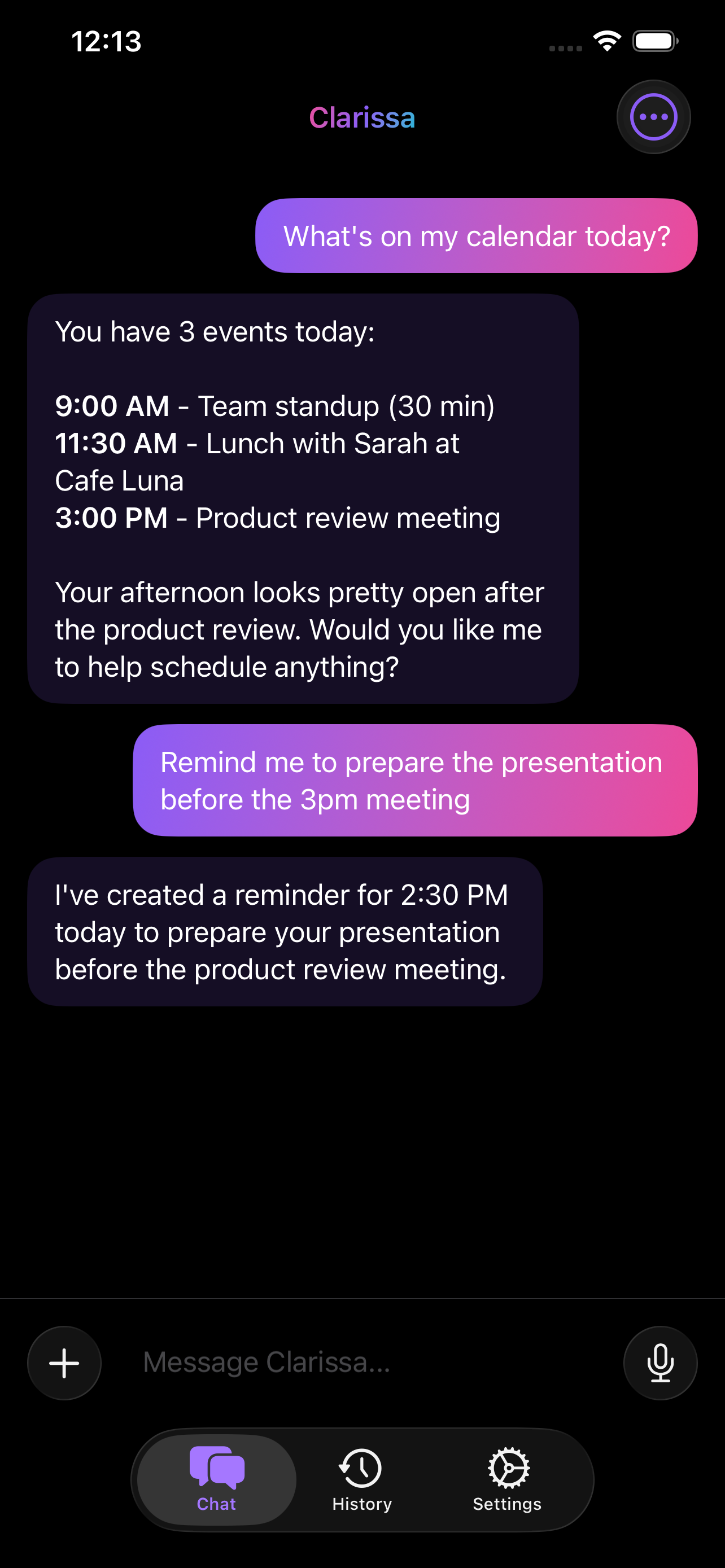 Calendar conversation on iPhone