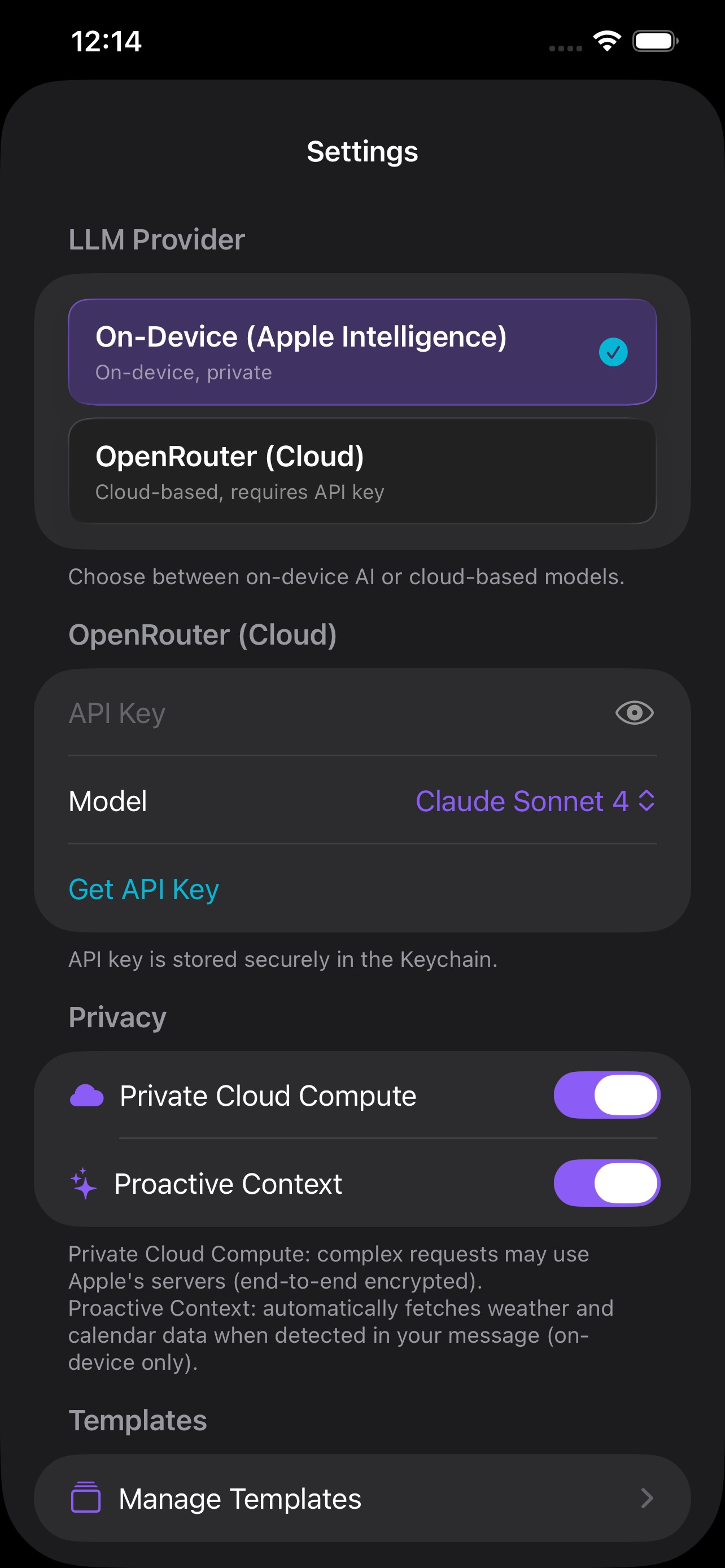 Provider settings on iPhone