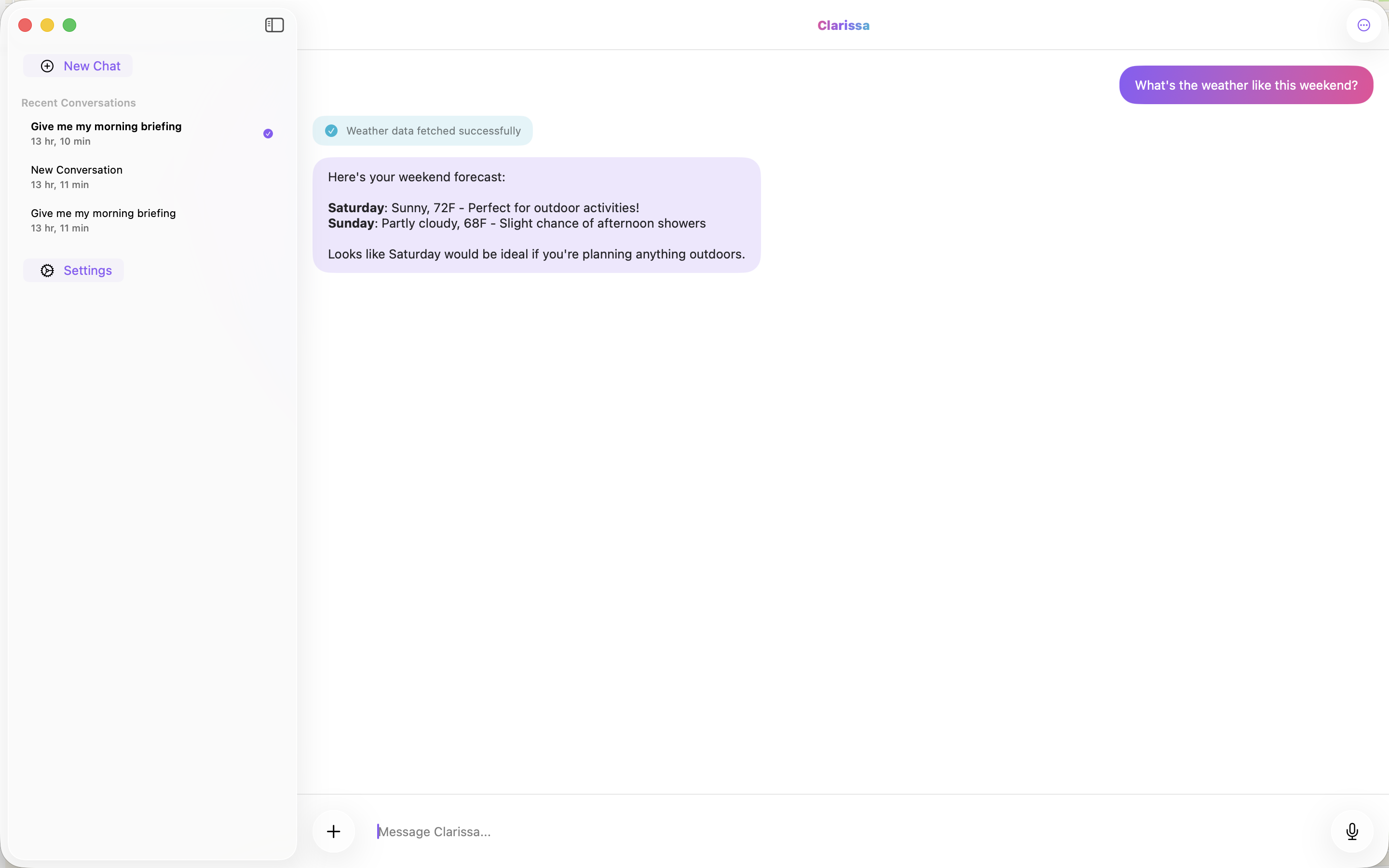 Weather conversation on Mac